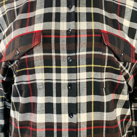ALICE + OLIVIA Size L Black Red White Polyester Blend Plaid Button Up Shirt - Picture 2 of 8